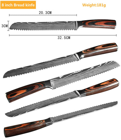 8 Piece Set of Laser Damascus Steel Knives