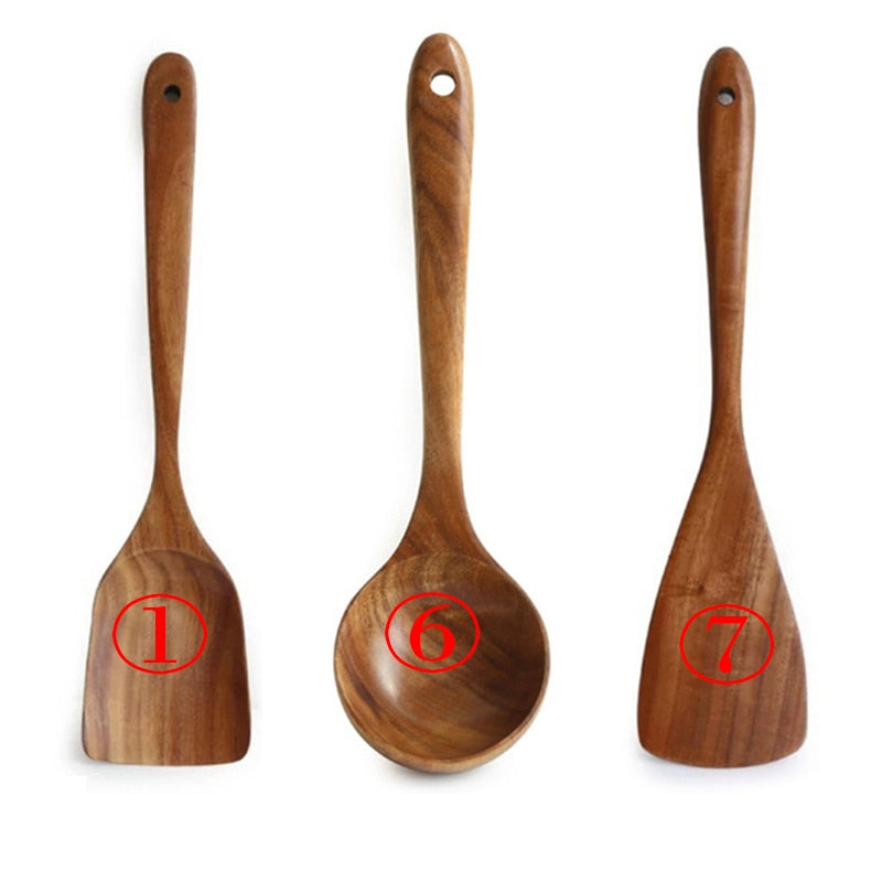 Teak Natural Wood Tableware 1-7psc Set