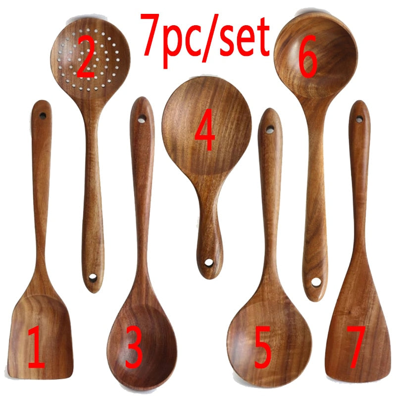 Teak Natural Wood Tableware 1-7psc Set