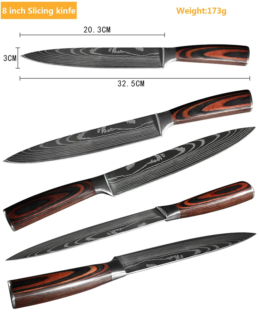 8 Piece Set of Laser Damascus Steel Knives