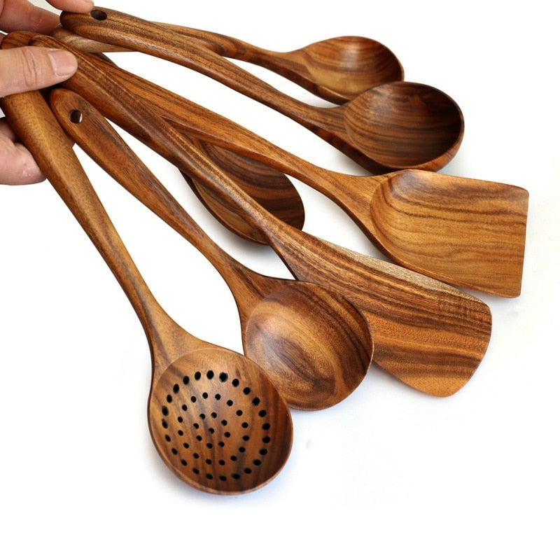 Teak Natural Wood Tableware 1-7psc Set