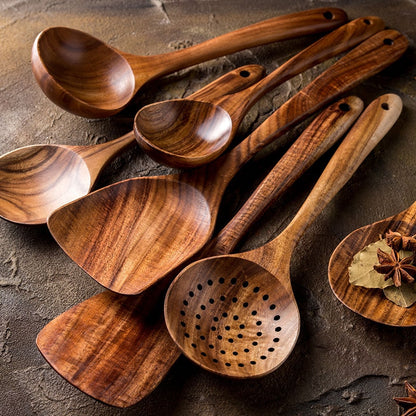 Teak Natural Wood Tableware 1-7psc Set