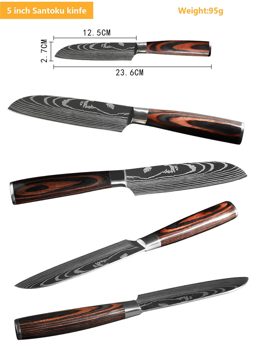 8 Piece Set of Laser Damascus Steel Knives