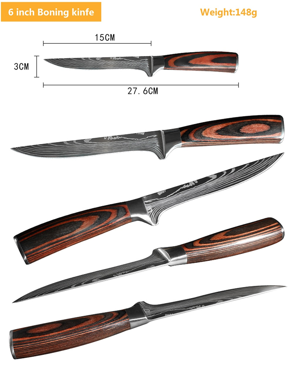 8 Piece Set of Laser Damascus Steel Knives