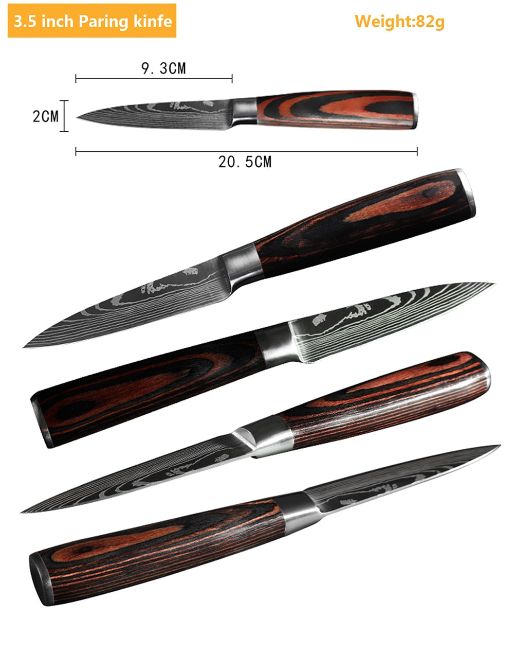 8 Piece Set of Laser Damascus Steel Knives