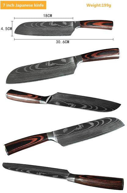 8 Piece Set of Laser Damascus Steel Knives