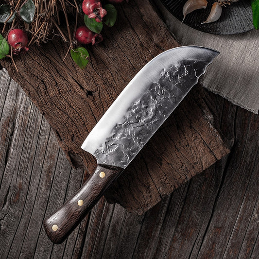 Traditional Handmade Forged Kitchen Knife Hammer Stainless Steel Chef's Chopper Cooking Knives Wooden Meat Slicer Butcher Knife