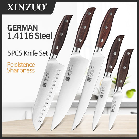 XINZUO High Quality 3.5+5+8+8+8&quot;  Paring Utility Cleaver Chef Knife Germany 1.4116 Stainless Steel 1PCS 5PCS Kitchen Knife Sets