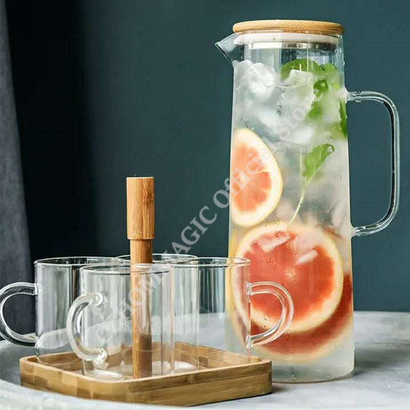 Glass Water Pitcher with Cups