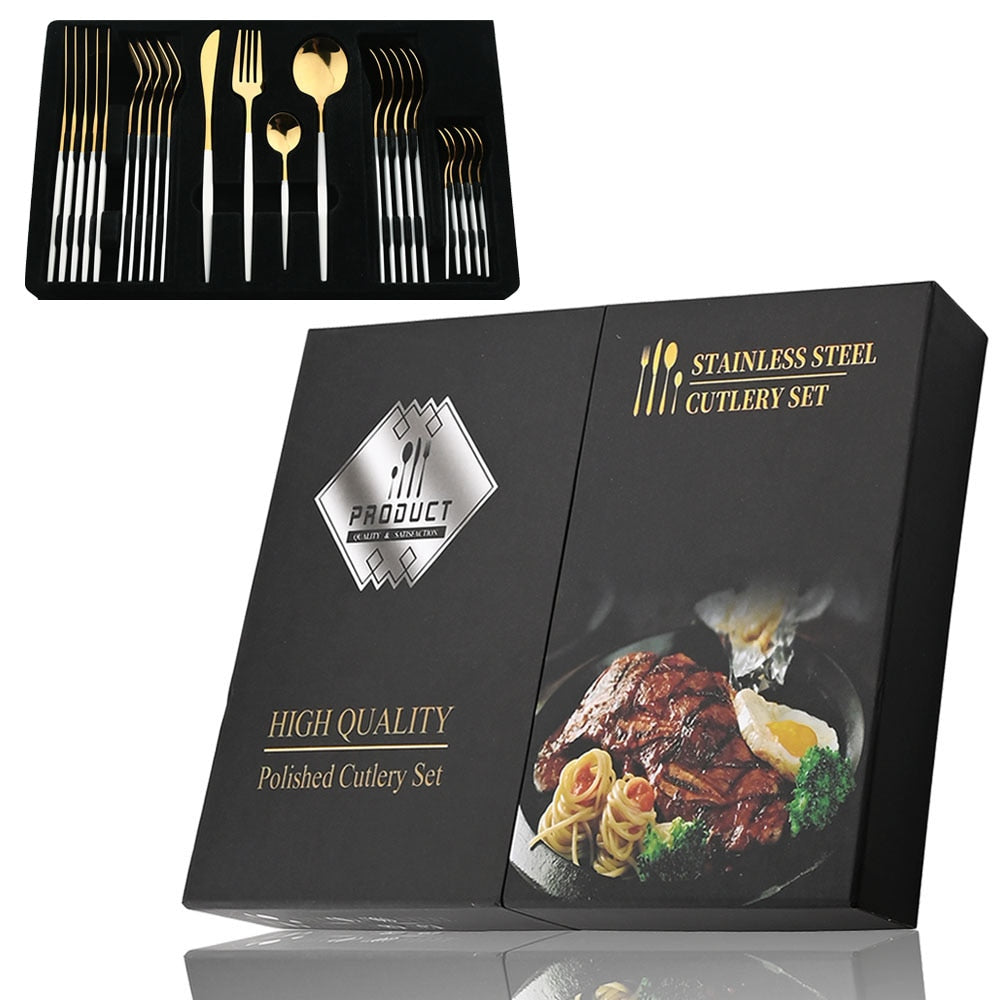 24 Piece Set of Double Tone Steel Dinner Cutlery